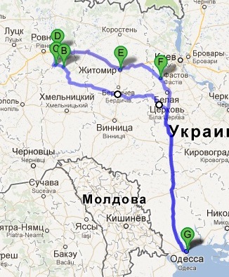 Винница житомир карта