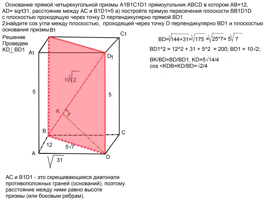 Основанием прямой призмы abcda1b1c1d1 является квадрат